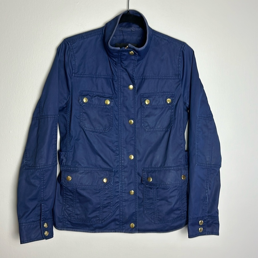 J Crew Waxed Cotton Boyfriend Jacket Women’s Small Navy Style# 19034 Utility